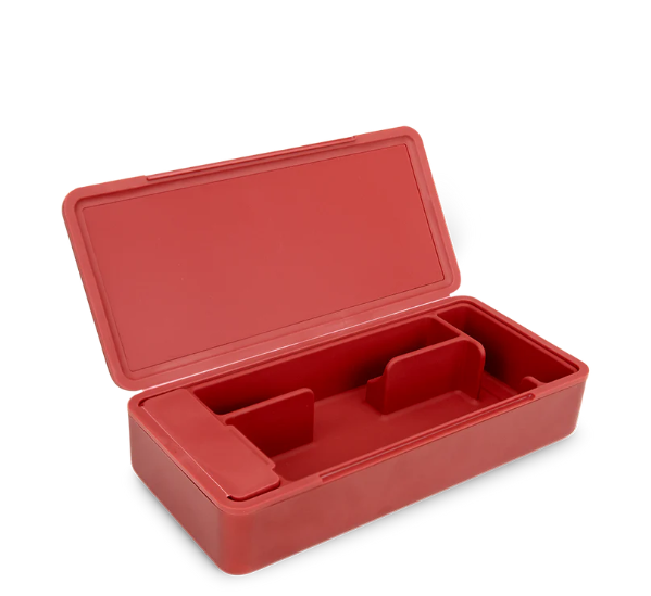 Puffco Travel Case aberto mostrando interior em silicone com compartimentos