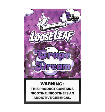 LooseLeaf Grape Dream Wraps com 5 wraps — Folha Natural com Sabor Uva Suculento
